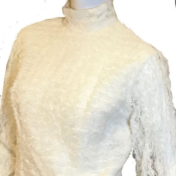 Vintage 1950s Lace Exaggerated Ruffle Tulle Blouse White Adelaar - Picture 1 of 16